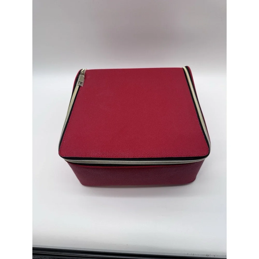 Estee Lauder Red Train Case Travel Bag Makeup/Cosmetic Zip-up with Handle.